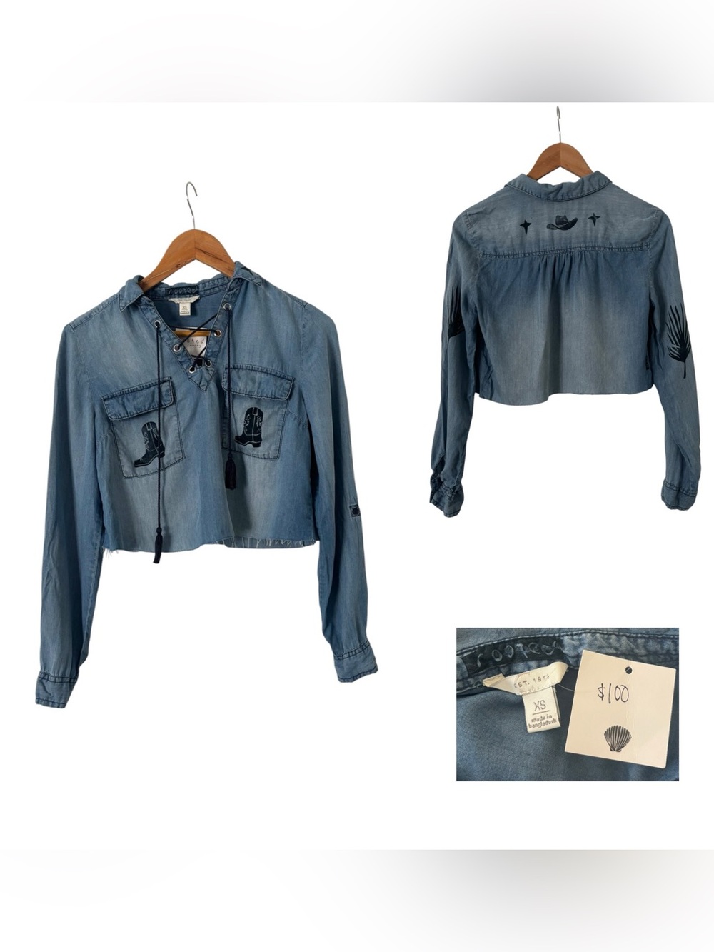 Rooted Cropped Embroidered Western Button Down - Picture 2 of 5